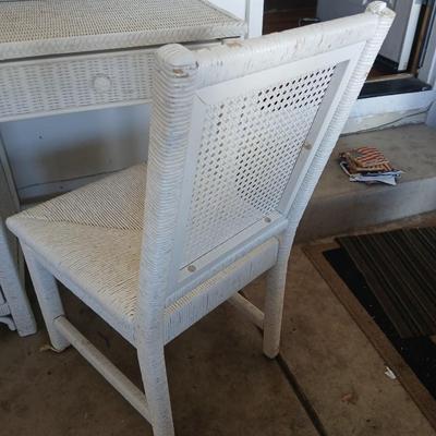 Henry Link White Wicker Vanity / Desk Set with Mirror and Chair