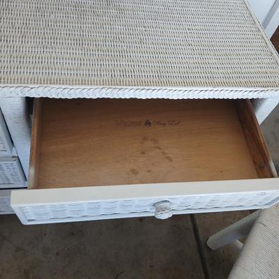 Henry Link White Wicker Vanity / Desk Set with Mirror and Chair