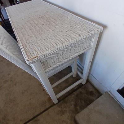 Henry Link White Wicker Vanity / Desk Set with Mirror and Chair