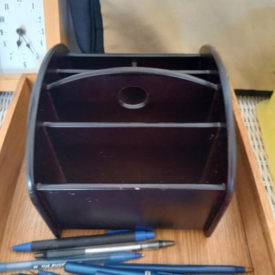 Office & Desk Organization Lot – Baskets, Binders, Clock, Supplies