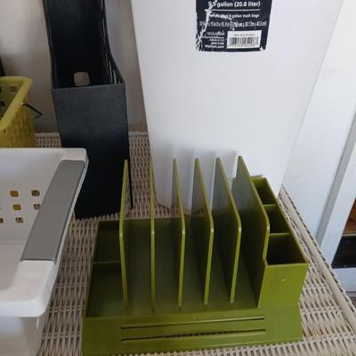 Office & Desk Organization Lot – Baskets, Binders, Clock, Supplies