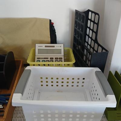 Office & Desk Organization Lot – Baskets, Binders, Clock, Supplies