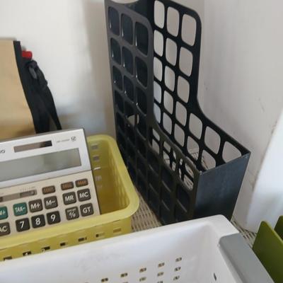 Office & Desk Organization Lot – Baskets, Binders, Clock, Supplies