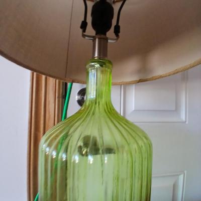 Green Glass Table Lamp & Vintage Glass Plate