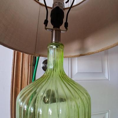 Green Glass Table Lamp & Vintage Glass Plate