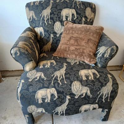 Safari-Inspired Upholstered Armchair with Pillow