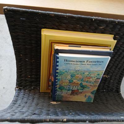 Mid-Century Side Table, Wood Lamp & Metal Magazine Rack Lot