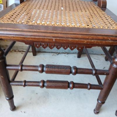 Pair of Antique Spindle-Back Cane Chairs & Bamboo Magazine Rack