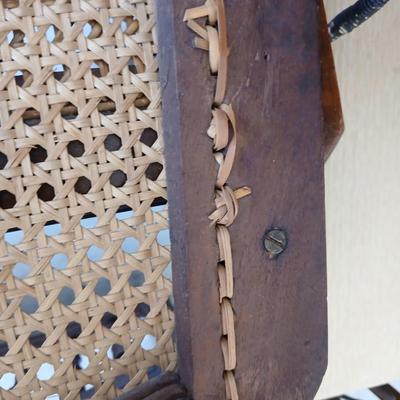 Pair of Antique Spindle-Back Cane Chairs & Bamboo Magazine Rack