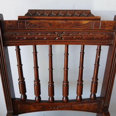 Pair of Antique Spindle-Back Cane Chairs & Bamboo Magazine Rack