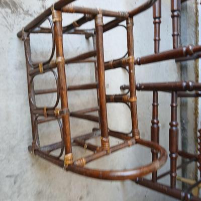 Pair of Antique Spindle-Back Cane Chairs & Bamboo Magazine Rack