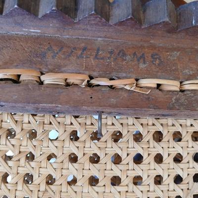 Pair of Antique Spindle-Back Cane Chairs & Bamboo Magazine Rack