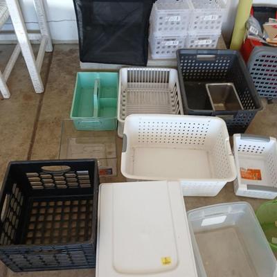 Large Lot of Storage Bins, Crates, and Organizers