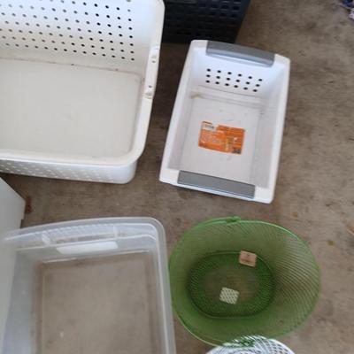 Large Lot of Storage Bins, Crates, and Organizers