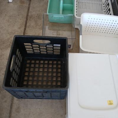 Large Lot of Storage Bins, Crates, and Organizers