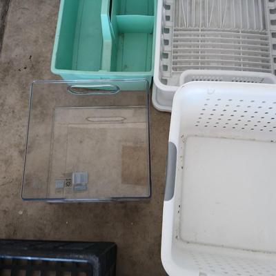 Large Lot of Storage Bins, Crates, and Organizers