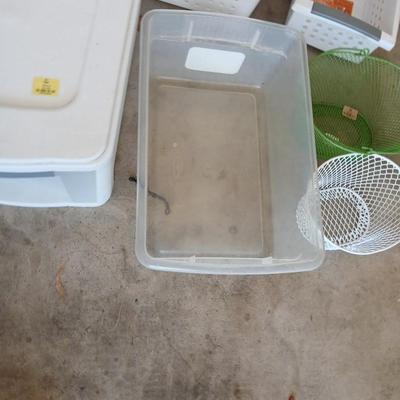 Large Lot of Storage Bins, Crates, and Organizers