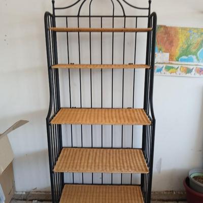 Black Metal & Wicker Baker’s Rack / Shelving Unit