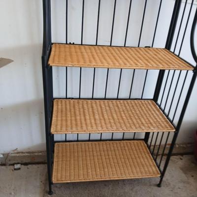 Black Metal & Wicker Baker’s Rack / Shelving Unit
