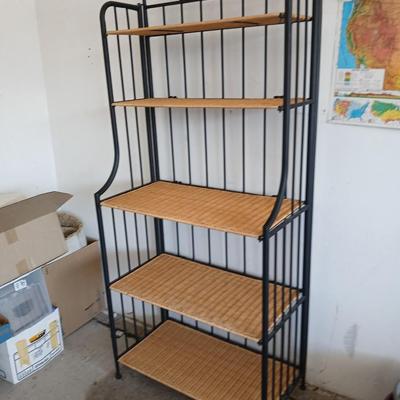Black Metal & Wicker Baker’s Rack / Shelving Unit