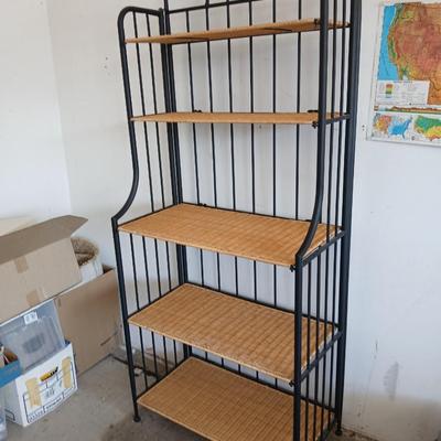 Black Metal & Wicker Baker’s Rack / Shelving Unit