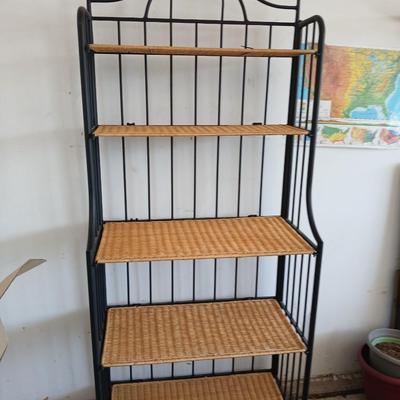 Black Metal & Wicker Baker’s Rack / Shelving Unit