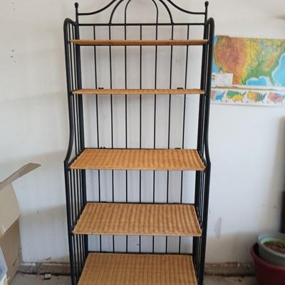 Black Metal & Wicker Baker’s Rack / Shelving Unit