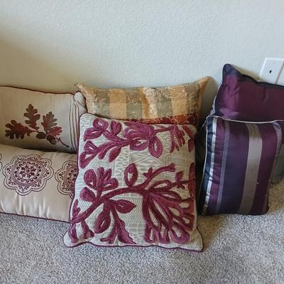 Decorative Throw Pillow Lot – Burgundy, Taupe & Plum Tones (Set of 6)