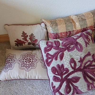 Decorative Throw Pillow Lot – Burgundy, Taupe & Plum Tones (Set of 6)
