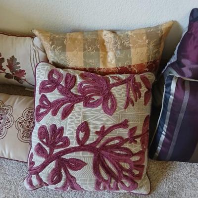 Decorative Throw Pillow Lot – Burgundy, Taupe & Plum Tones (Set of 6)