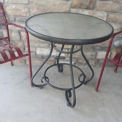 Outdoor Bistro Patio Set – Table with 2 Red Metal Chairs