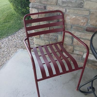 Outdoor Bistro Patio Set – Table with 2 Red Metal Chairs