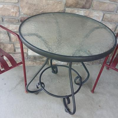 Outdoor Bistro Patio Set – Table with 2 Red Metal Chairs