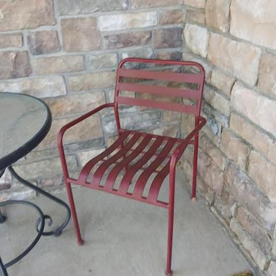 Outdoor Bistro Patio Set – Table with 2 Red Metal Chairs
