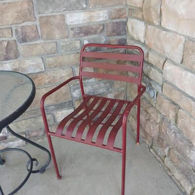 Outdoor Bistro Patio Set – Table with 2 Red Metal Chairs