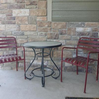 Outdoor Bistro Patio Set – Table with 2 Red Metal Chairs