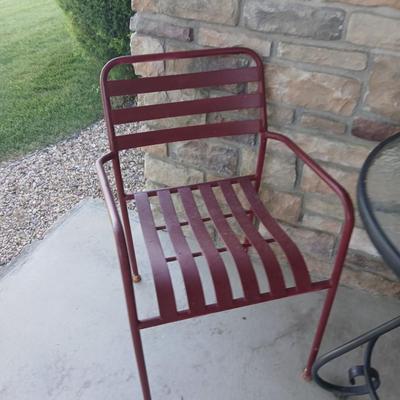 Outdoor Bistro Patio Set – Table with 2 Red Metal Chairs