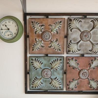 Decorative Wall Art Panel & AcuRite Wall Clock with Thermometer