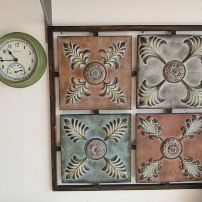 Decorative Wall Art Panel & AcuRite Wall Clock with Thermometer