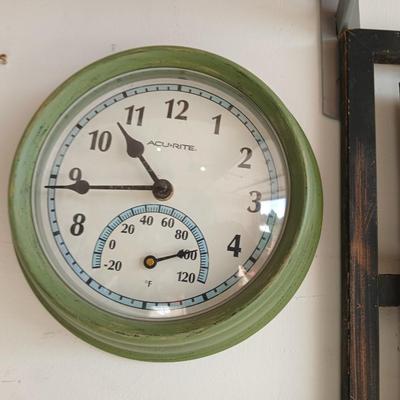 Decorative Wall Art Panel & AcuRite Wall Clock with Thermometer