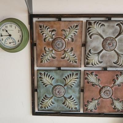 Decorative Wall Art Panel & AcuRite Wall Clock with Thermometer