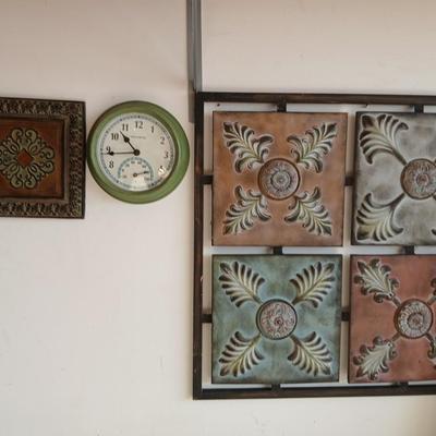 Decorative Wall Art Panel & AcuRite Wall Clock with Thermometer