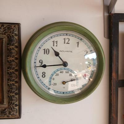 Decorative Wall Art Panel & AcuRite Wall Clock with Thermometer