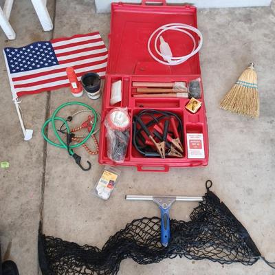 Automotive Utility & Accessory Lot - road side emergency kit - USA Window flag and more