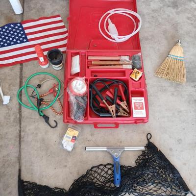 Automotive Utility & Accessory Lot - road side emergency kit - USA Window flag and more