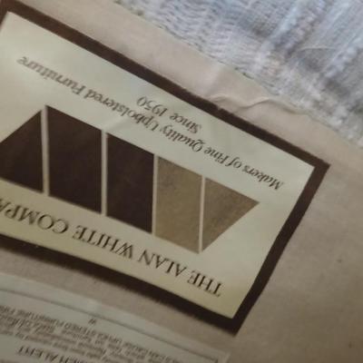 Vintage Alan White Co. Upholstered Sofa – 3 Cushion, Neutral Textured Fabric