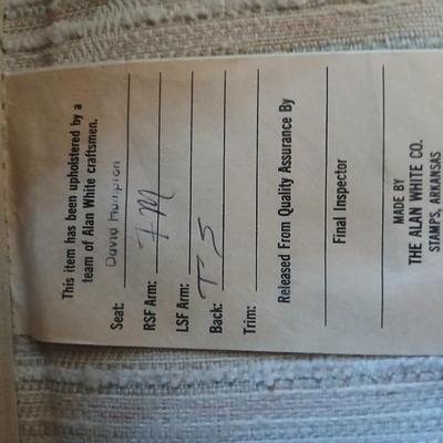 Vintage Alan White Co. Upholstered Sofa – 3 Cushion, Neutral Textured Fabric