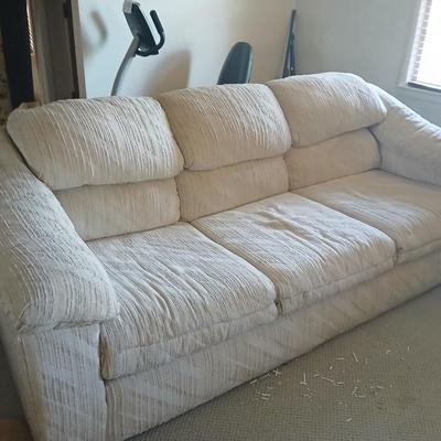 Vintage Alan White Co. Upholstered Sofa – 3 Cushion, Neutral Textured Fabric