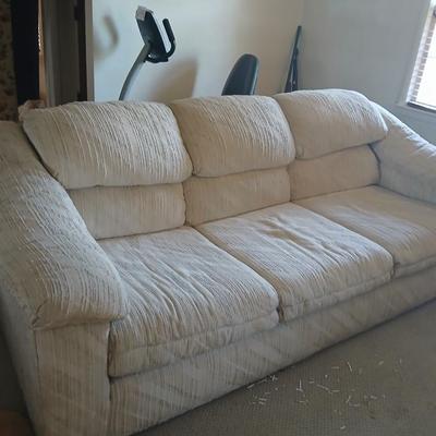 Vintage Alan White Co. Upholstered Sofa – 3 Cushion, Neutral Textured Fabric