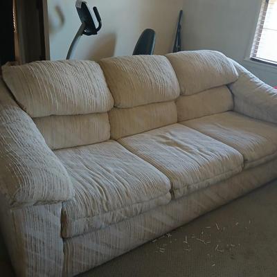 Vintage Alan White Co. Upholstered Sofa – 3 Cushion, Neutral Textured Fabric